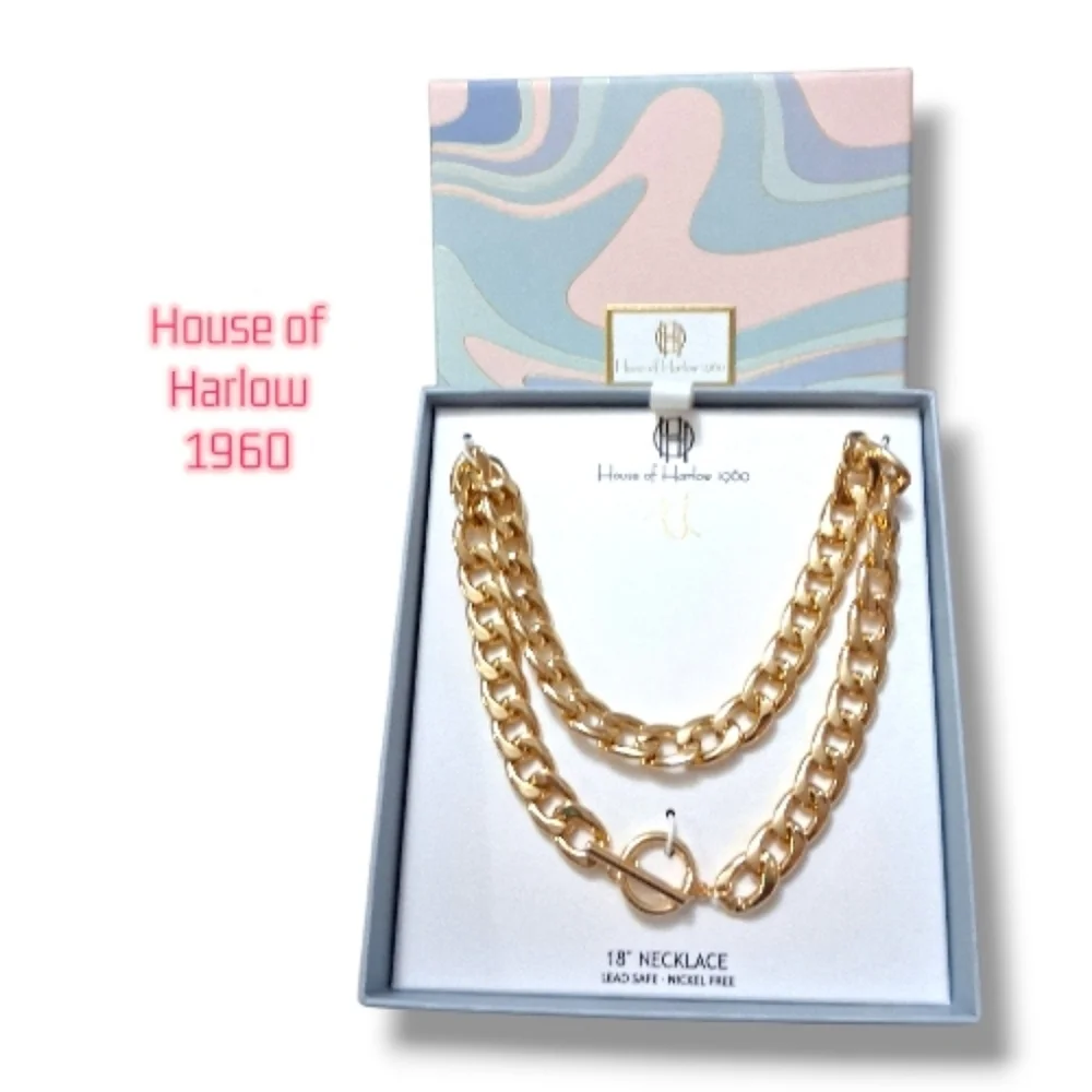 NWT House of Harlow 1960 Gold Tone Chunky Cuban Link Necklace